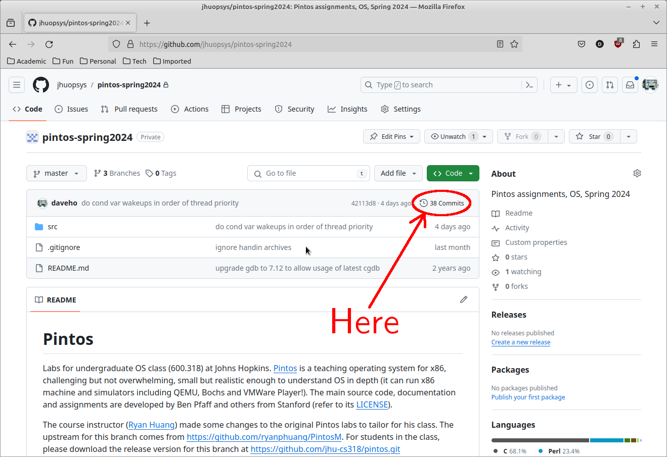 Github repository web page